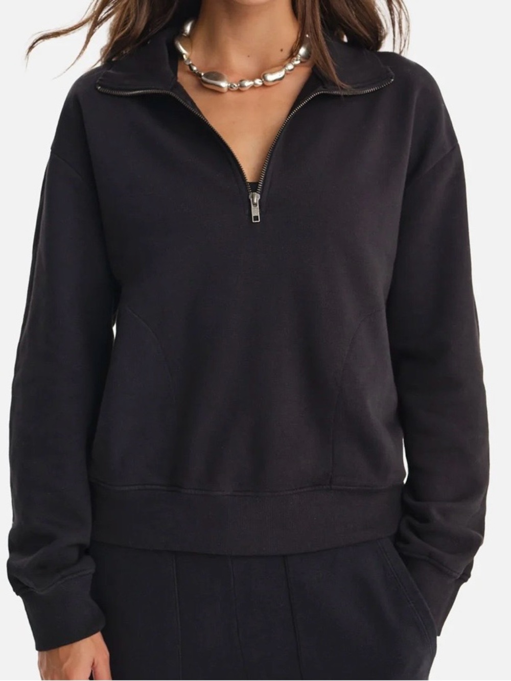 MATE The Label Organic Fleece Half Zip Pullover Sweatshirt Black Small